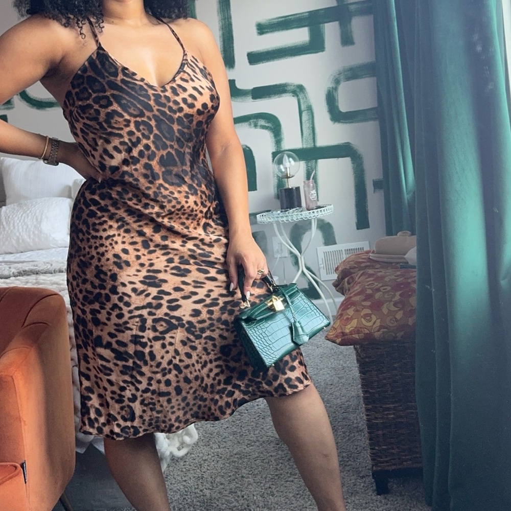 Cheetah print midi satin slip dress